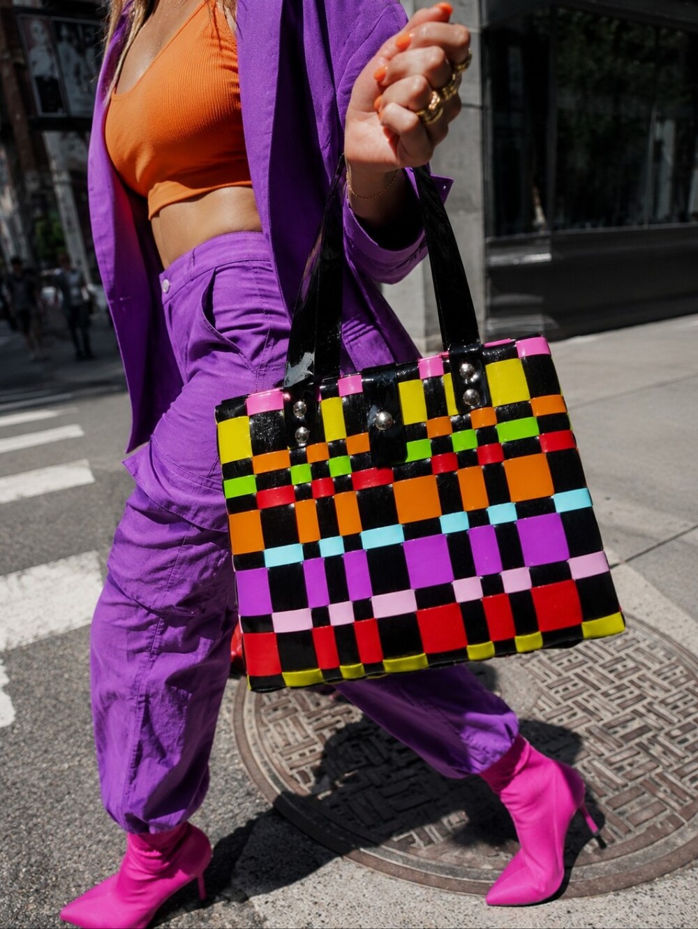 Y2K Multicolor Woven Tote Bag 🌈 Funky Retro Statement Handbag